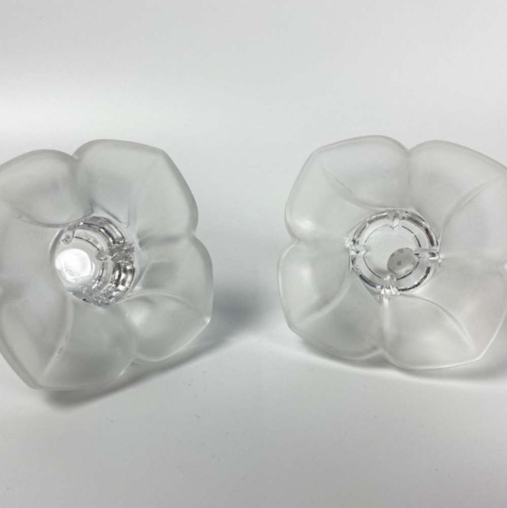 Vintage Cristal  J Durand Elegant Frosted Glass Flower Candle Holders